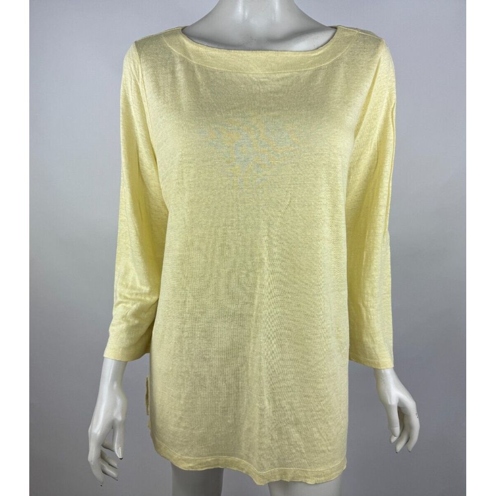 Eileen Fisher‎ Boat neck Long Sleeve Tunic Top Women L EUC Yellow Cotton Linen?